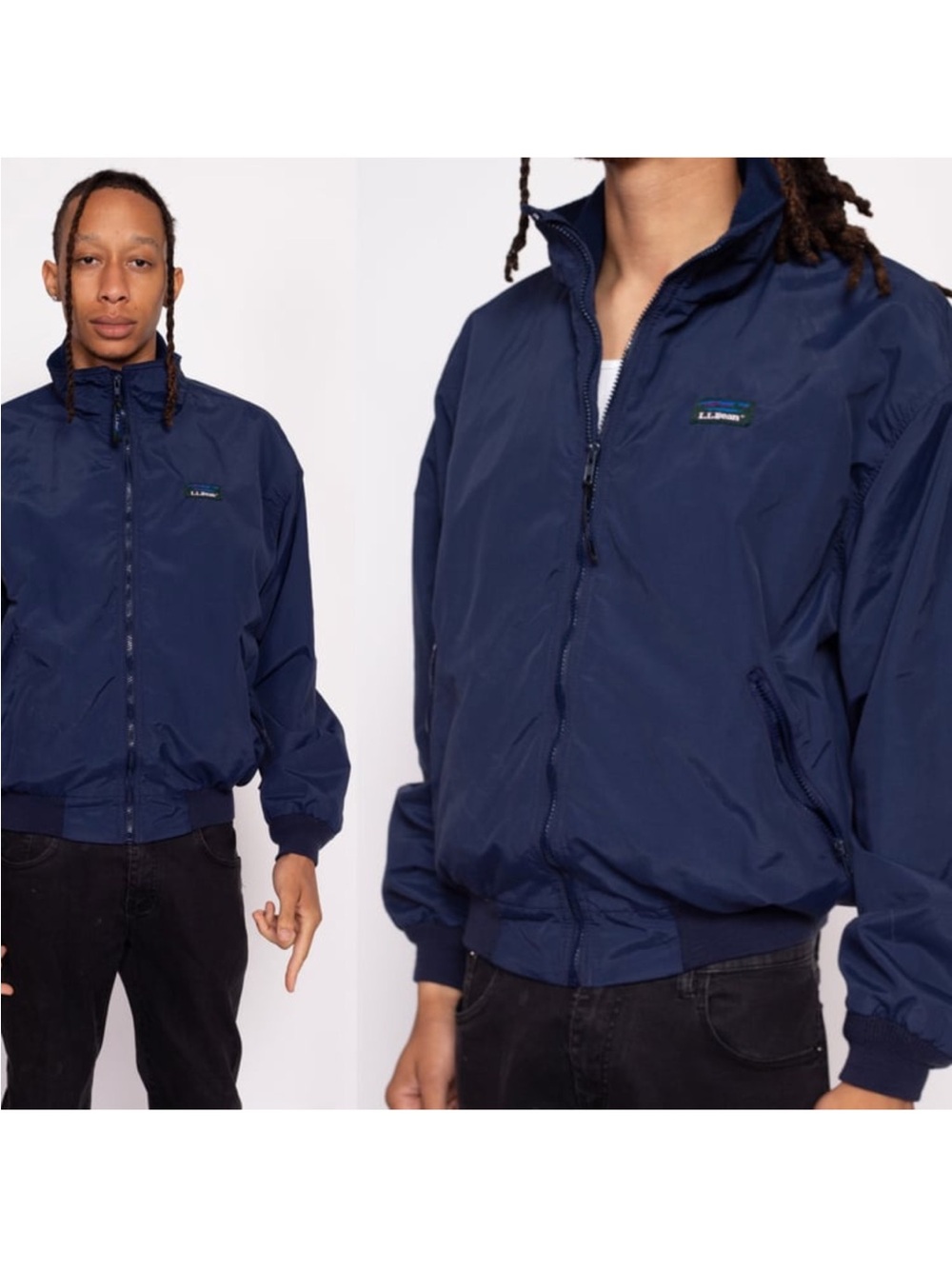 Vintage LL Bean Jacket Mens Blue Three Season Fleece Lined Bomber Coat